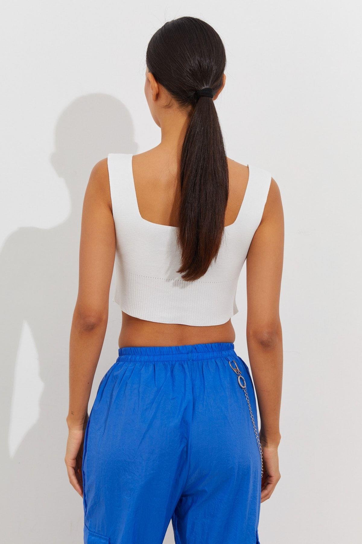 Kadın Mint Triko Crop Atlet YV118