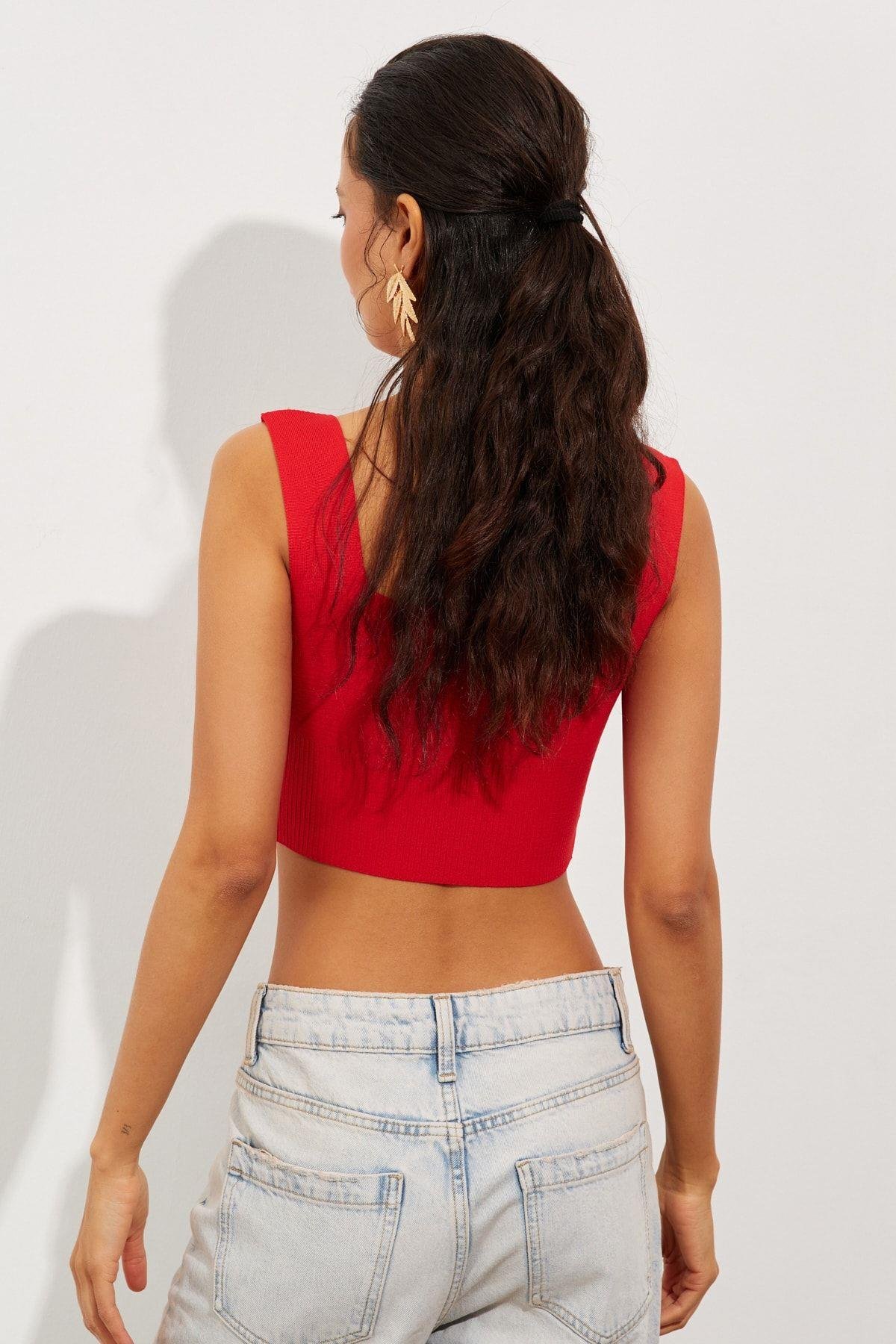 Kadın Mint Triko Crop Atlet YV118