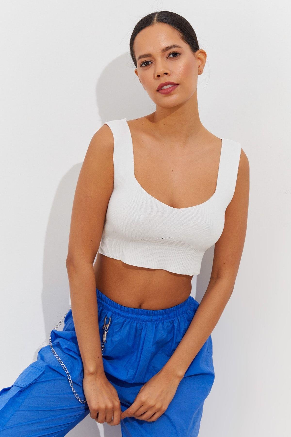 Kadın Mint Triko Crop Atlet YV118