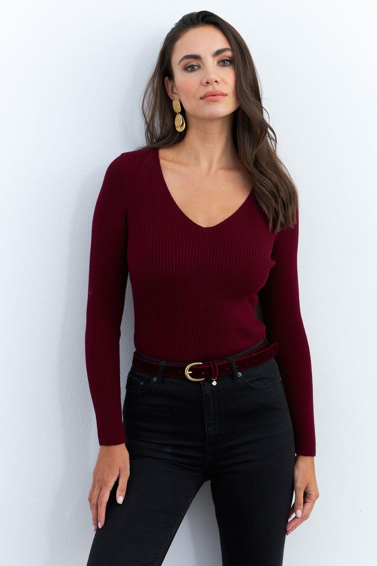 Kadın Mint V Yaka Triko Bluz YV284
