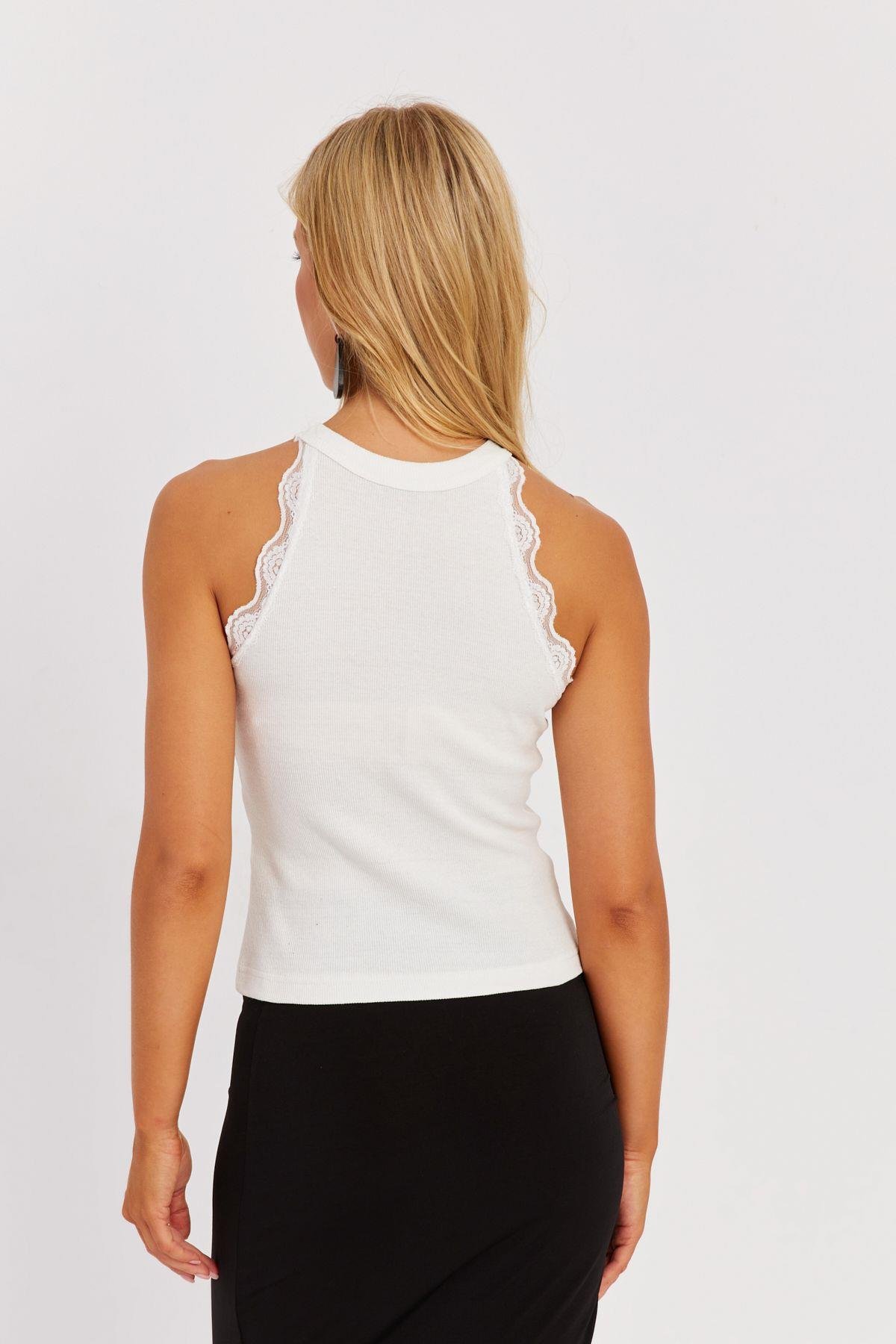 Kadın Pembe Halter Yaka Dantelli Bluz MK04