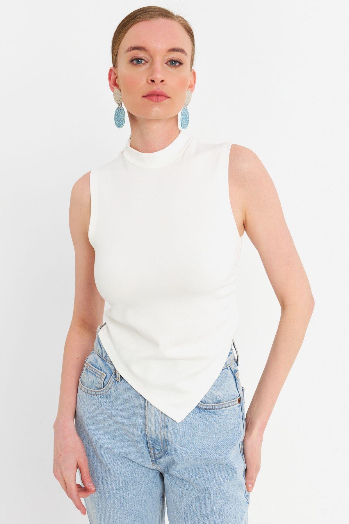Kadın Pembe Kolsuz Crop Bluz ZH07