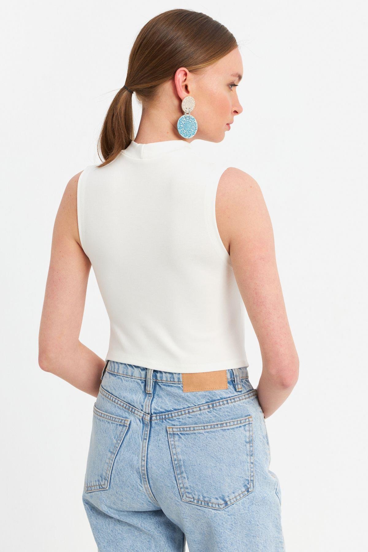Kadın Pembe Kolsuz Crop Bluz ZH07