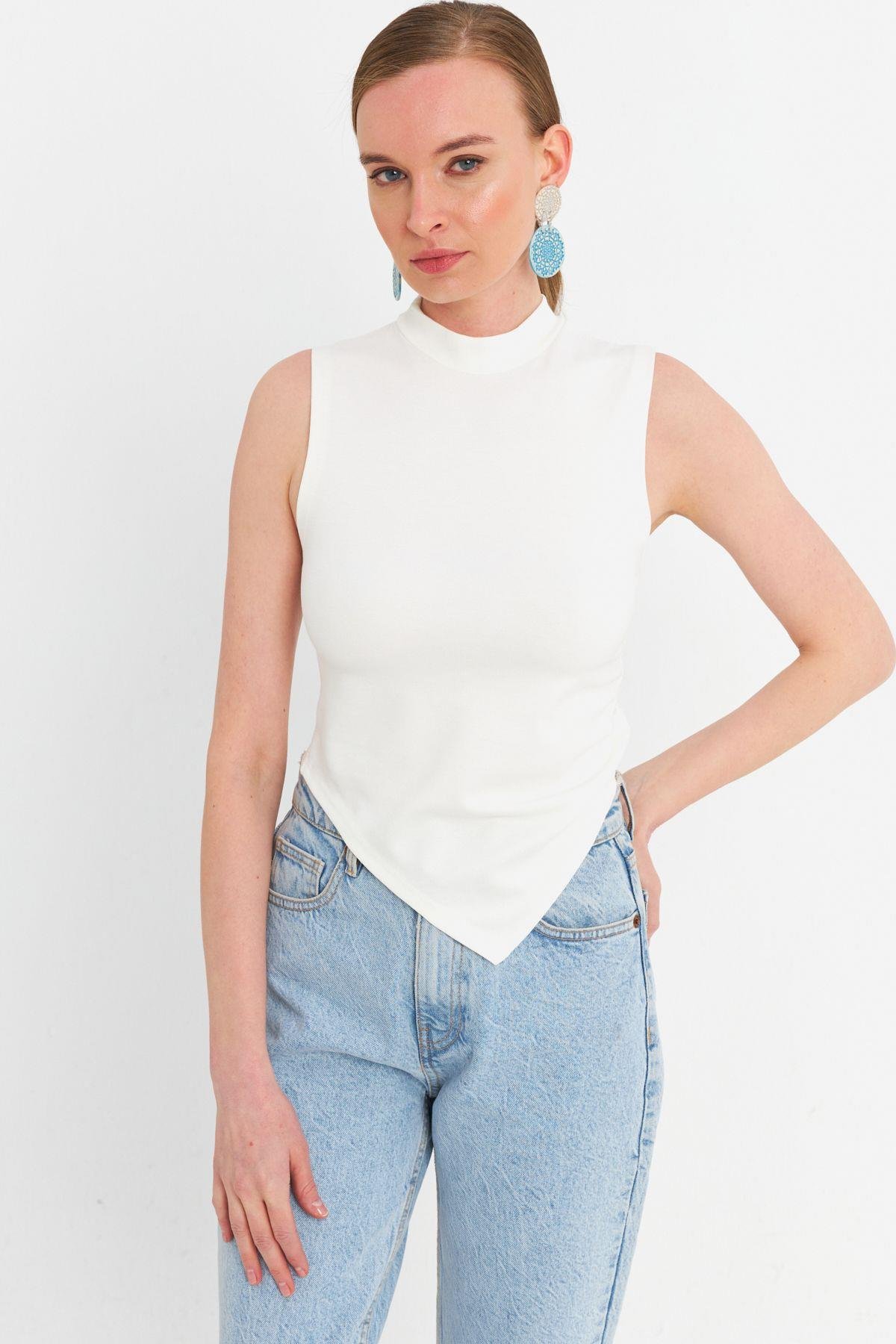 Kadın Pembe Kolsuz Crop Bluz ZH07