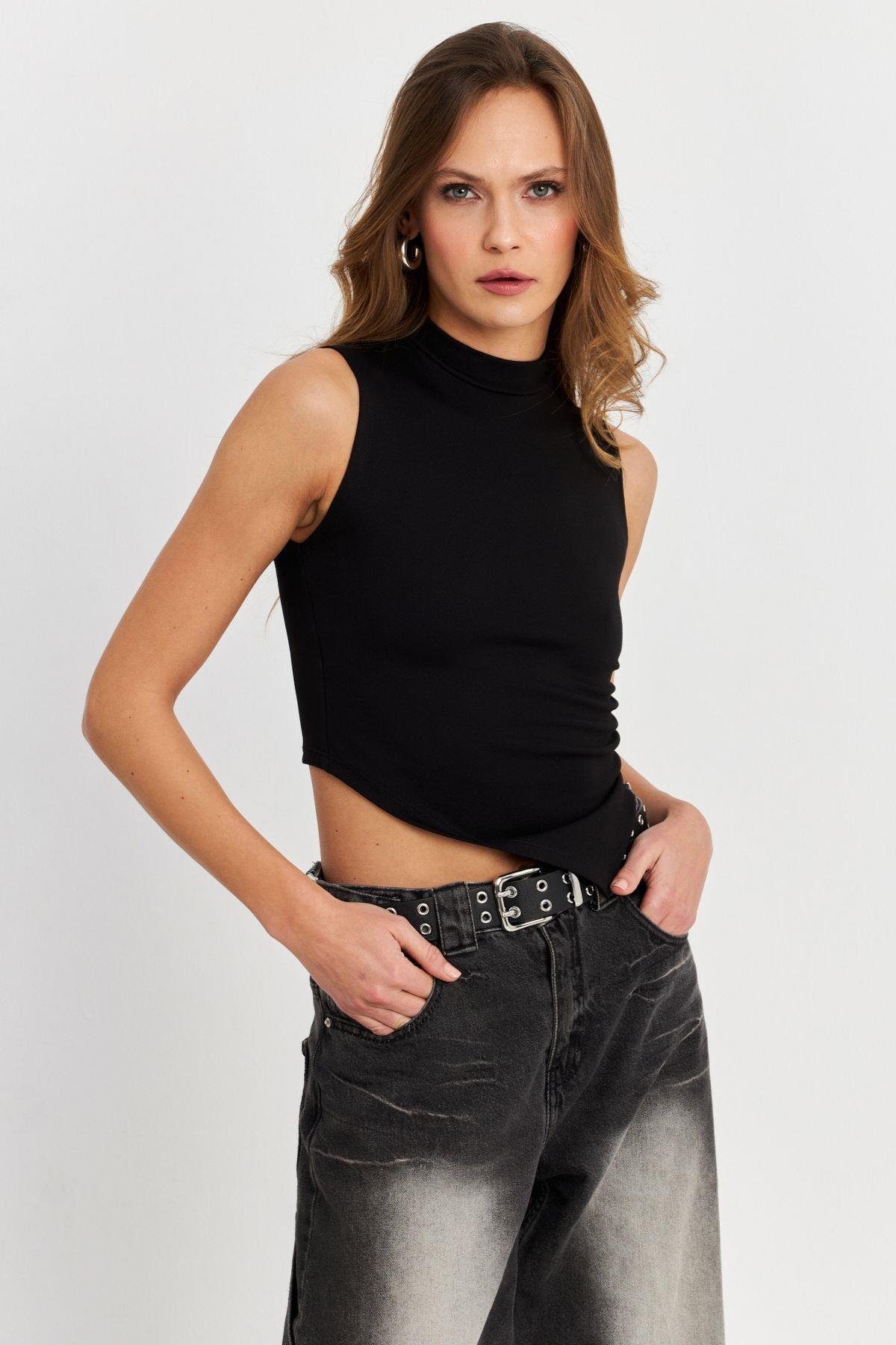 Kadın Pembe Kolsuz Crop Bluz ZH07