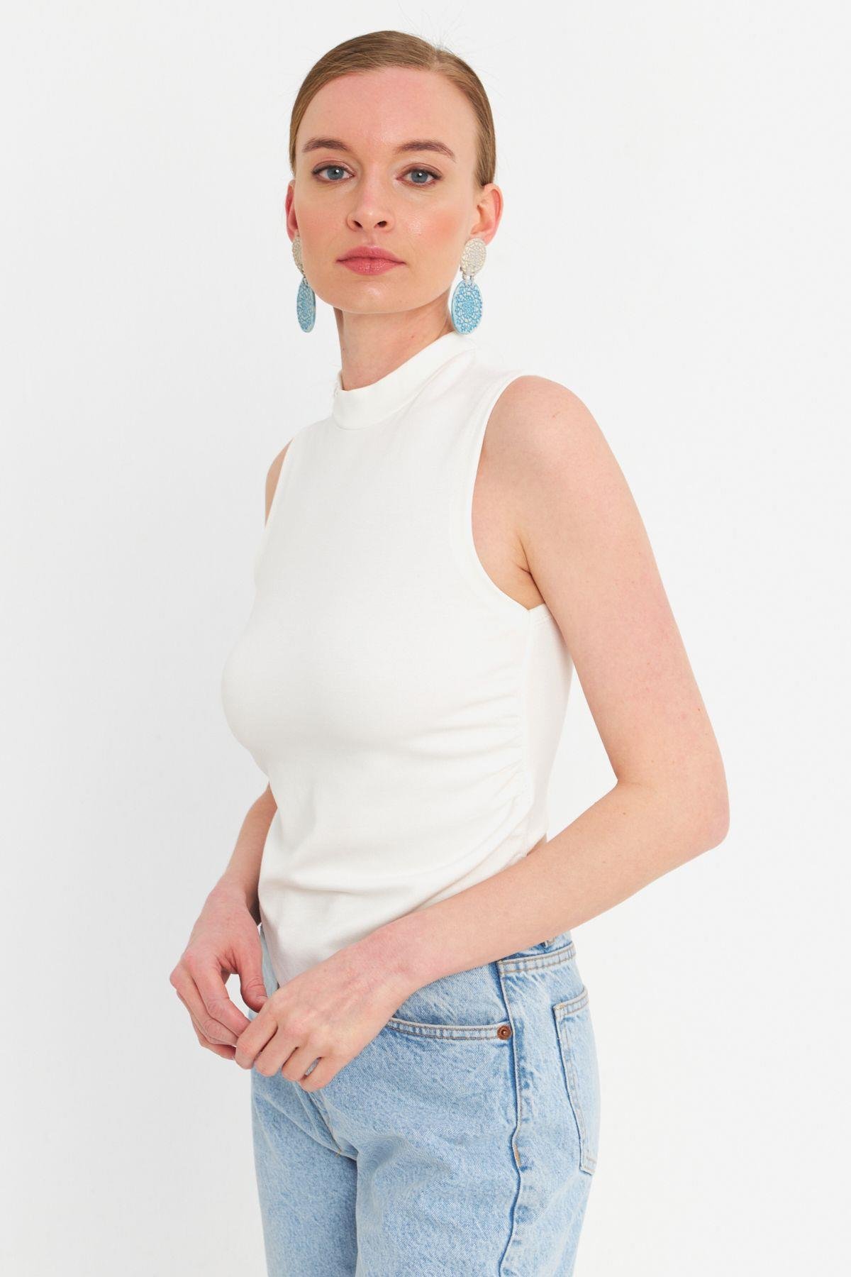 Kadın Pembe Kolsuz Crop Bluz ZH07