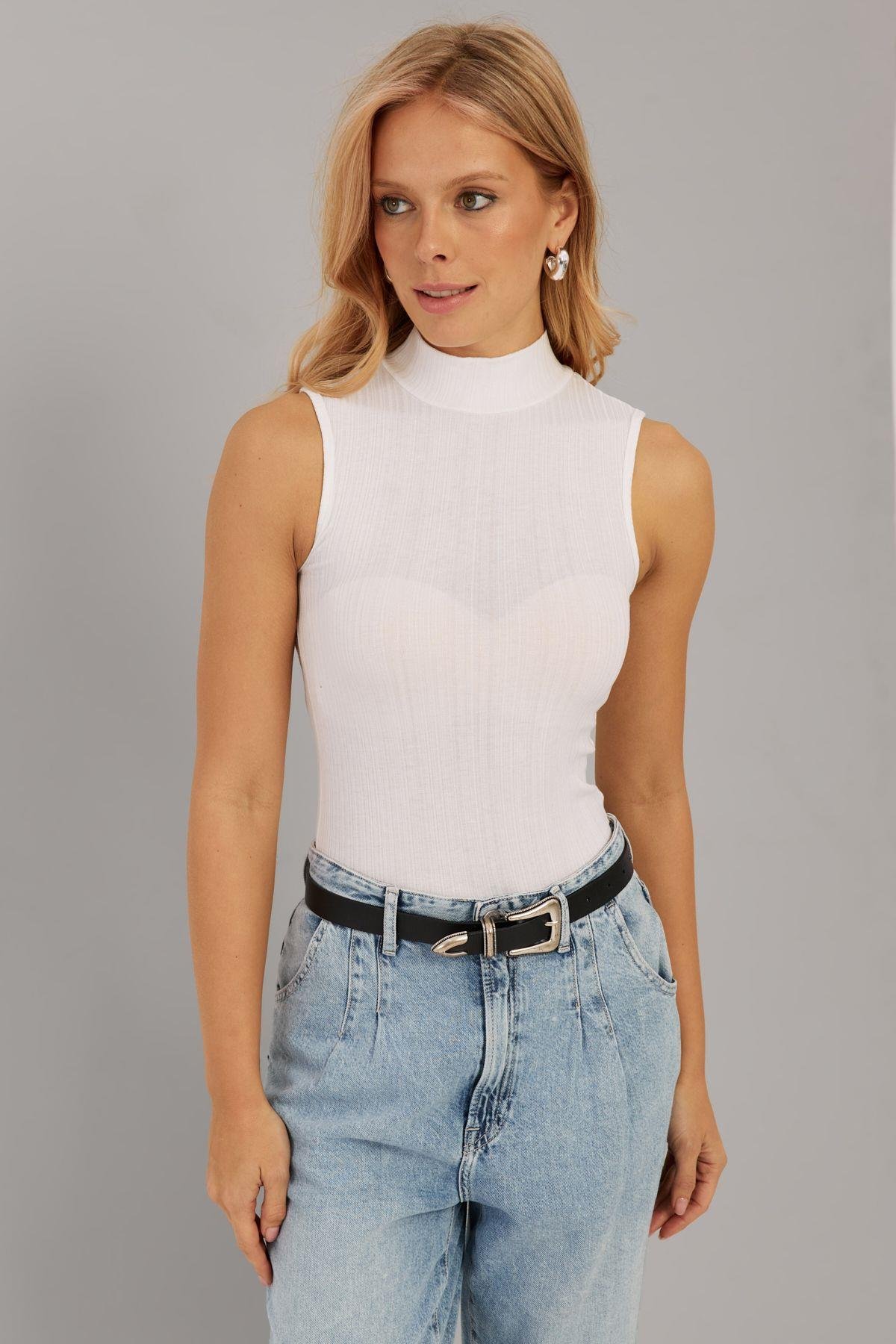 Kadın Pudra Fitilli Kolsuz Bluz LPP1261