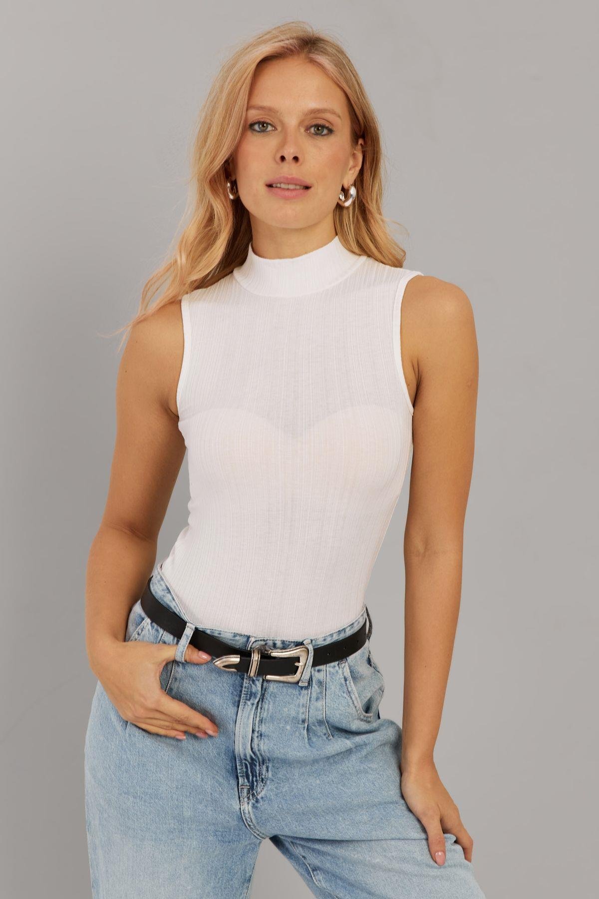 Kadın Pudra Fitilli Kolsuz Bluz LPP1261