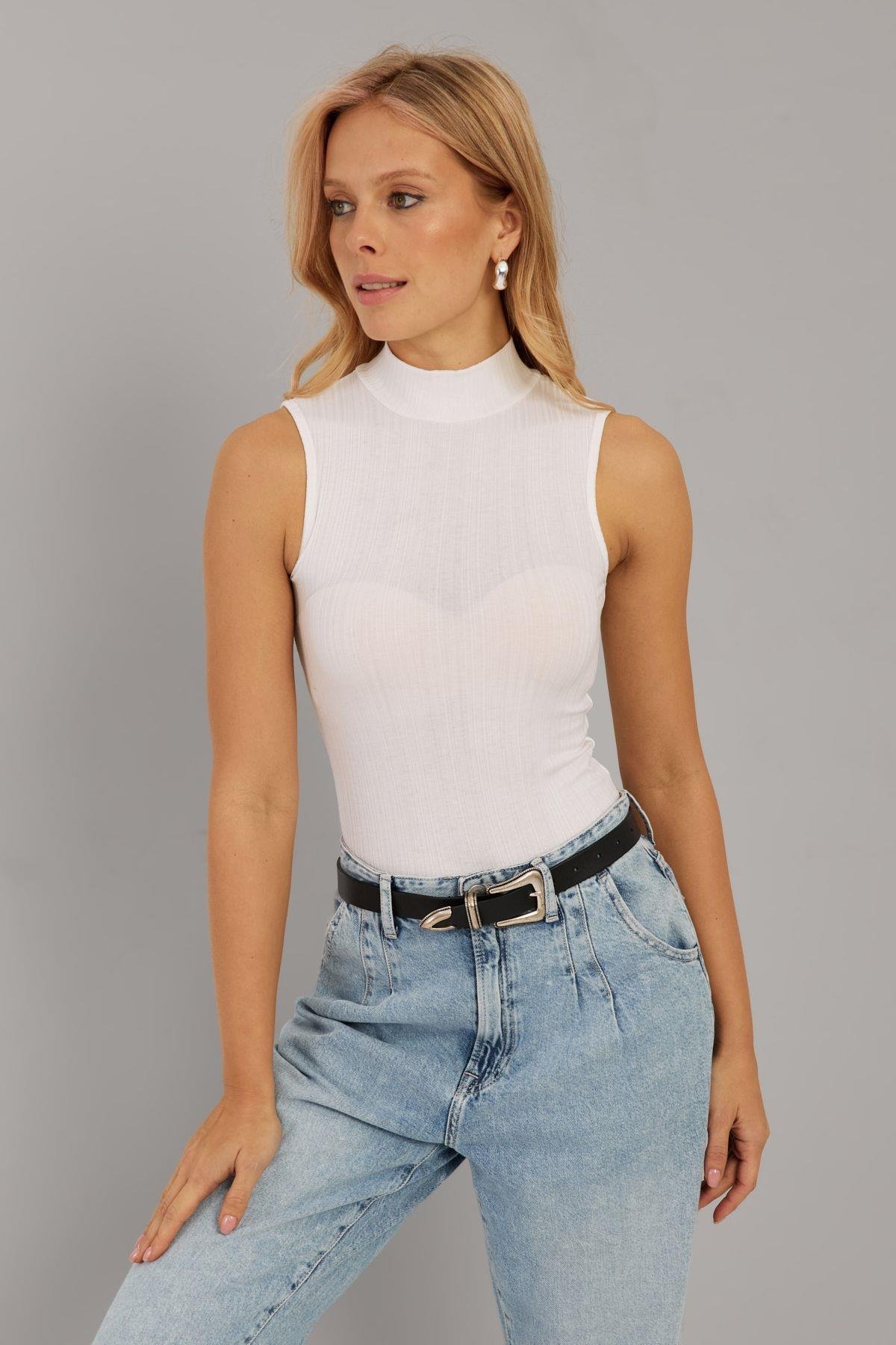 Kadın Pudra Fitilli Kolsuz Bluz LPP1261
