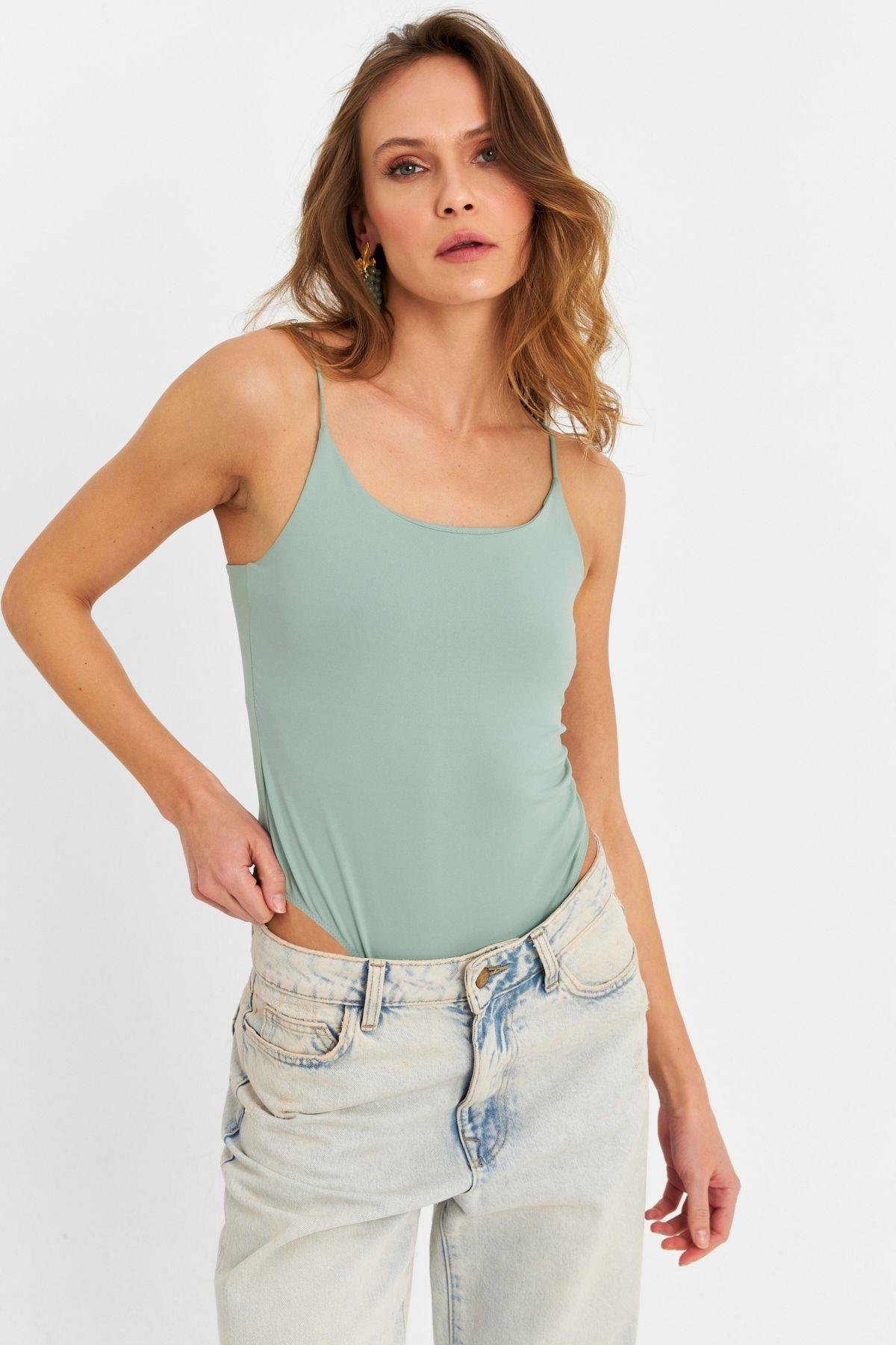 Kadın Saks Çıtçıtlı Body ZH129