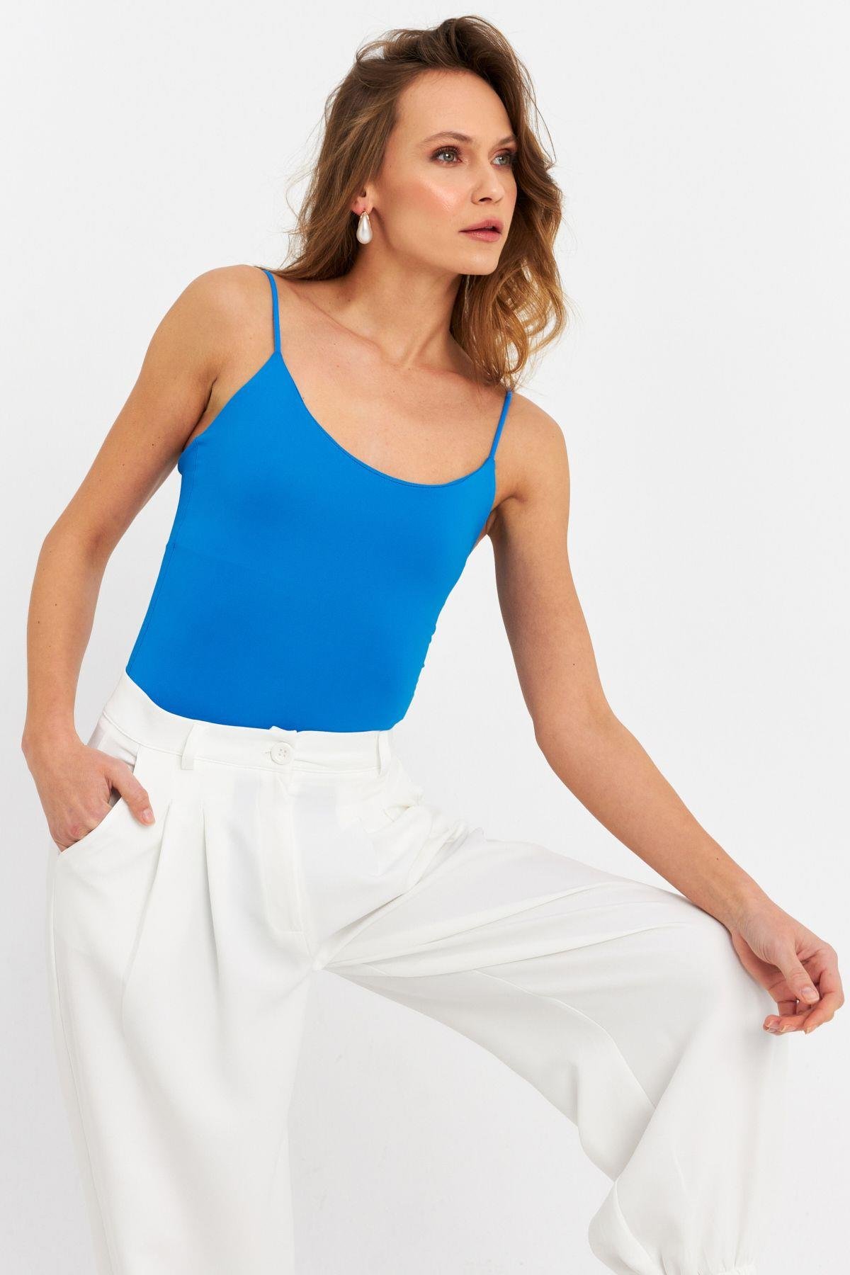 Kadın Saks Çıtçıtlı Body ZH129