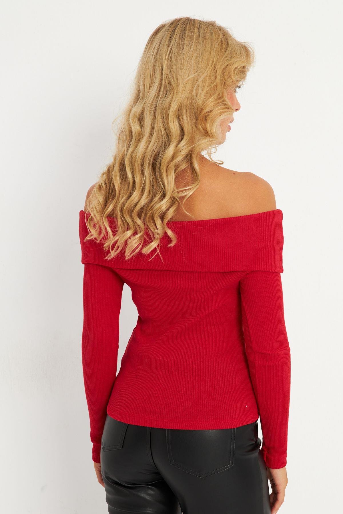 Kadın Saks Madonna Yaka Kaşkorse Bluz XL2210