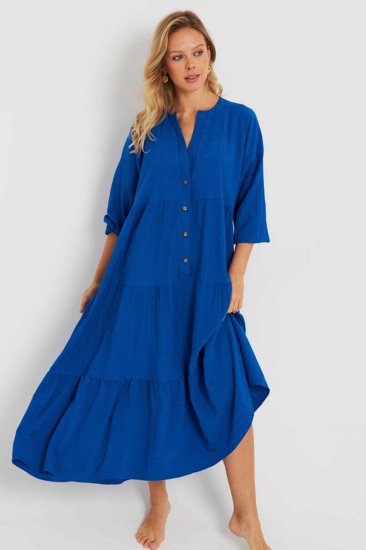 Kadın Salaş Midi Elbise Saks Q982