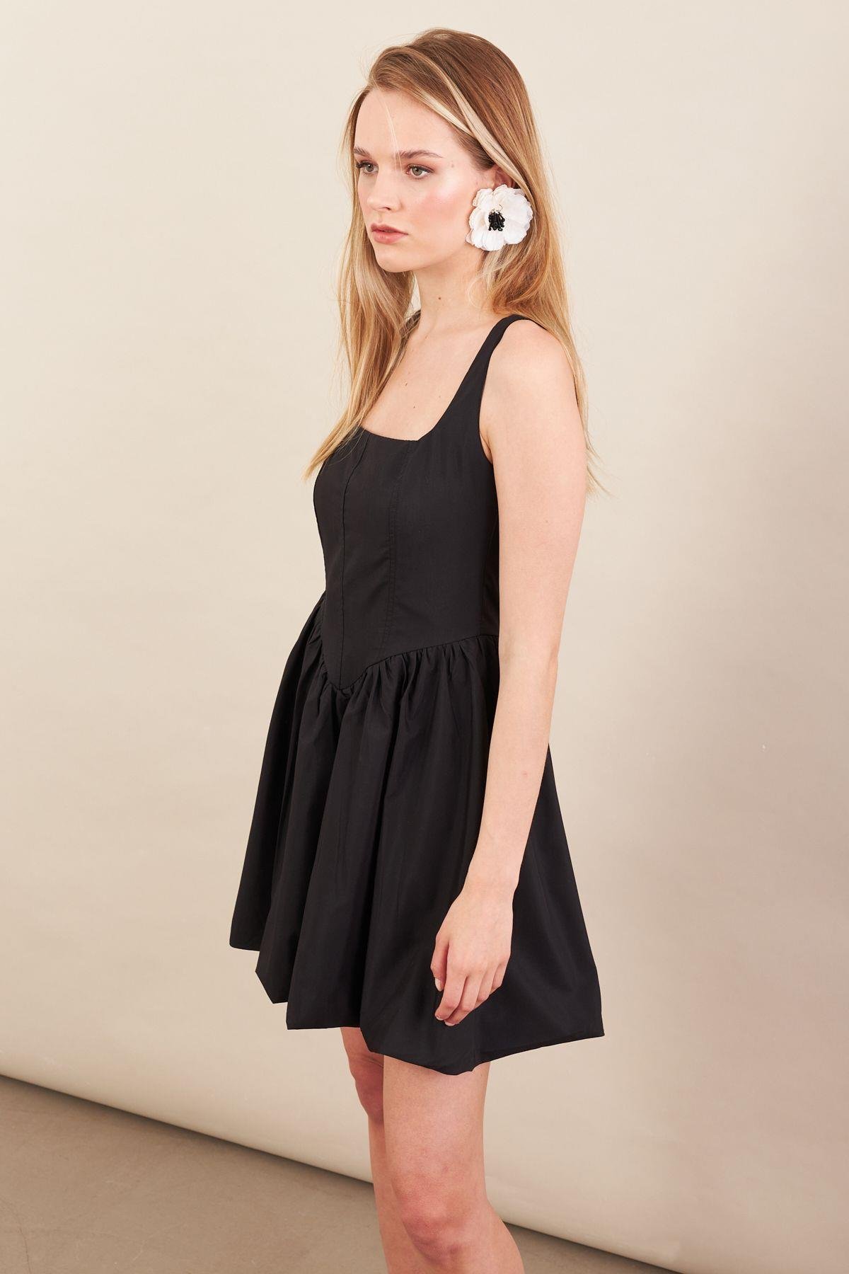Kadın Sarı Askılı Mini Balon Elbise ERL105