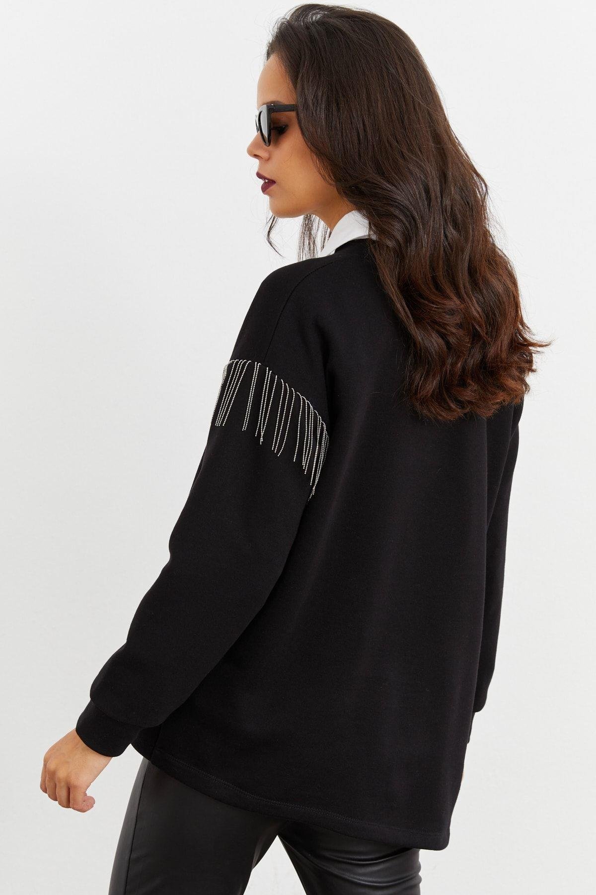 Kadın Siyah Asimetrik Sweatshirt BK1526