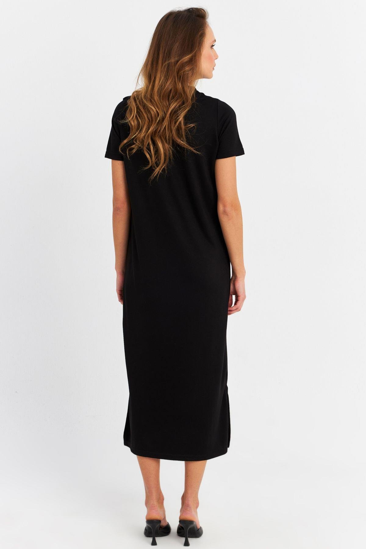 Kadın Siyah Basic Midi Elbise MRU6943