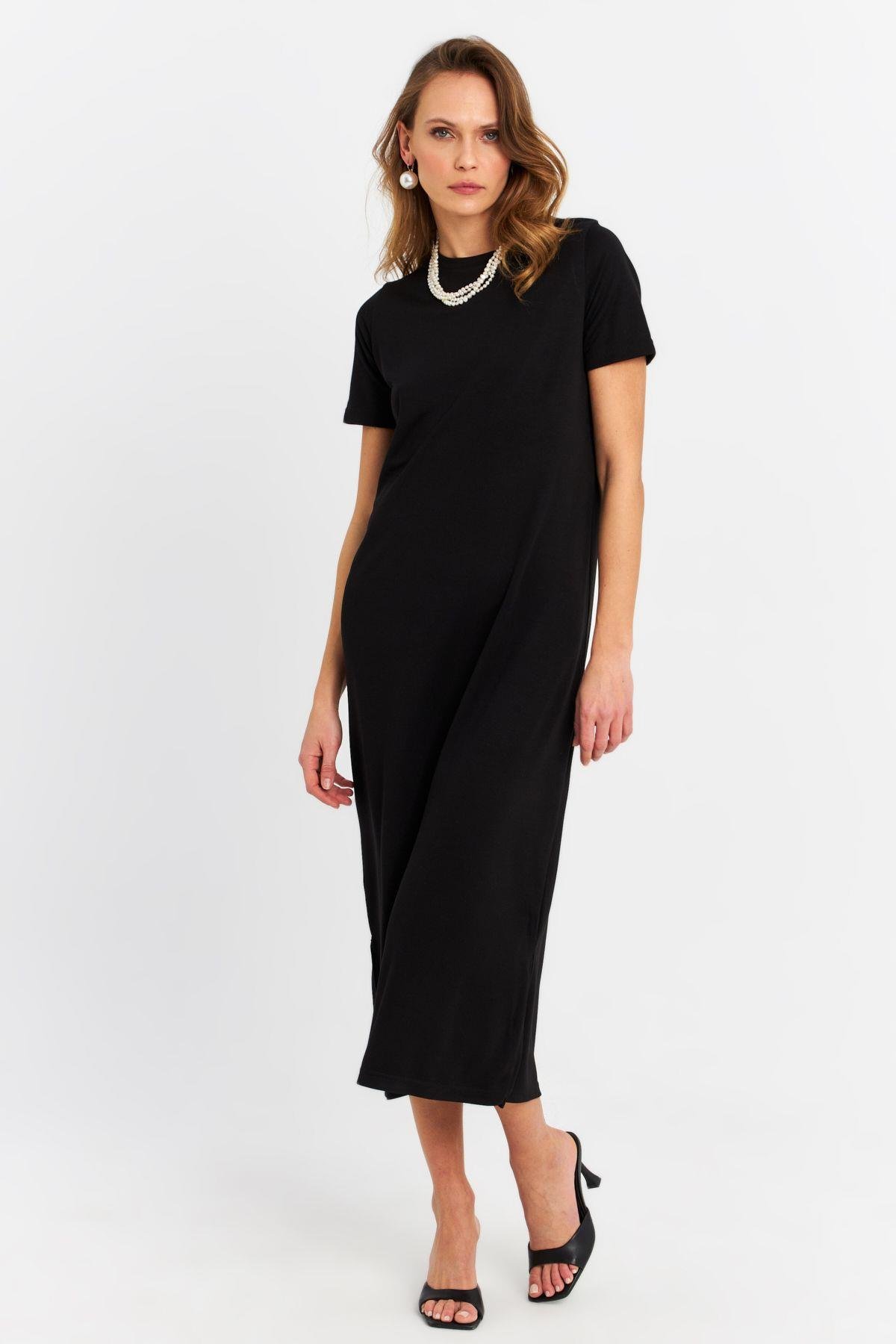 Kadın Siyah Basic Midi Elbise MRU6943