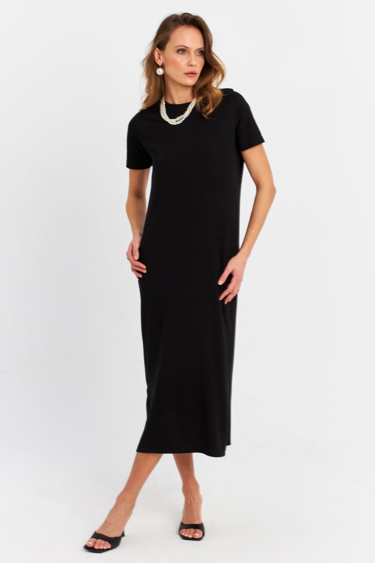 Kadın Siyah Basic Midi Elbise MRU6943