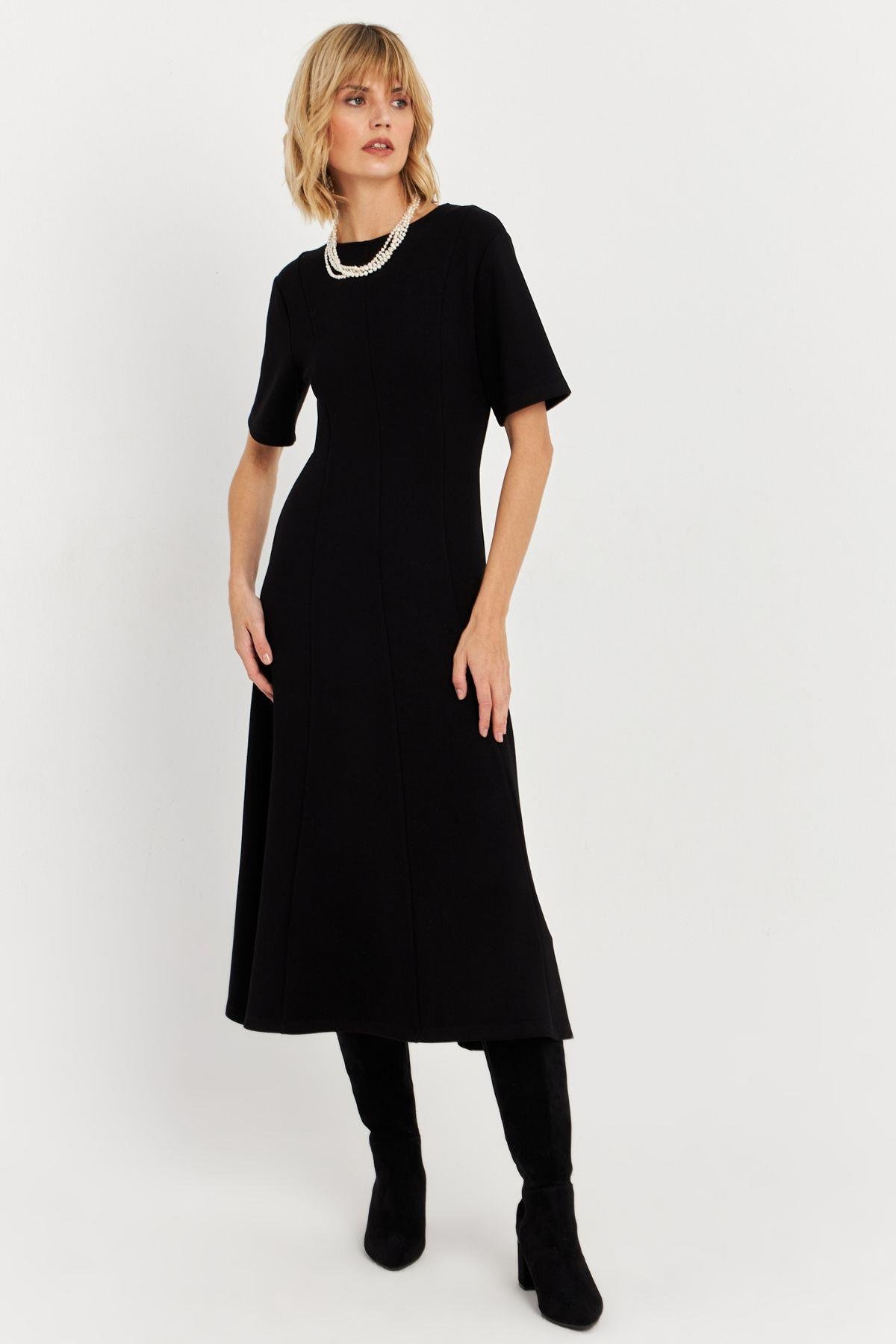 Kadın Siyah Basic Midi Sweat Elbise MHOL102
