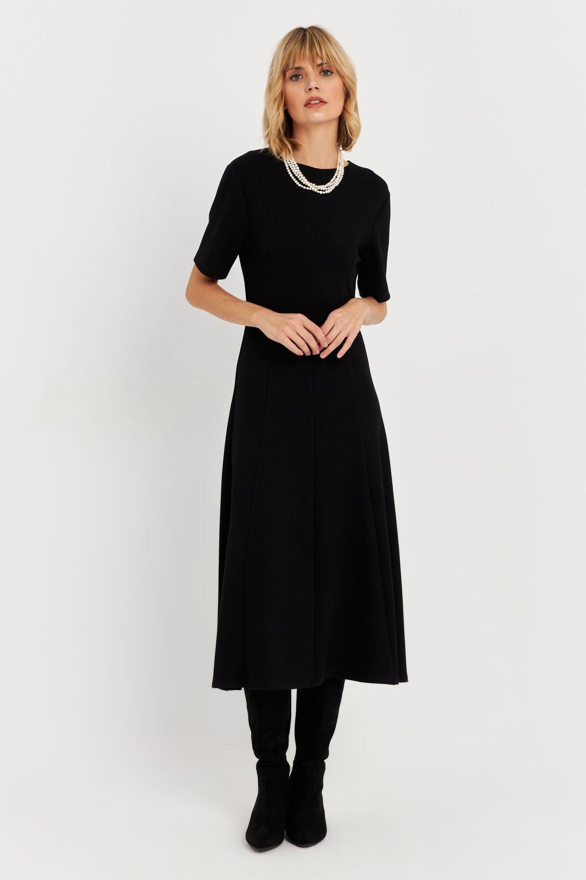 Kadın Siyah Basic Midi Sweat Elbise MHOL102