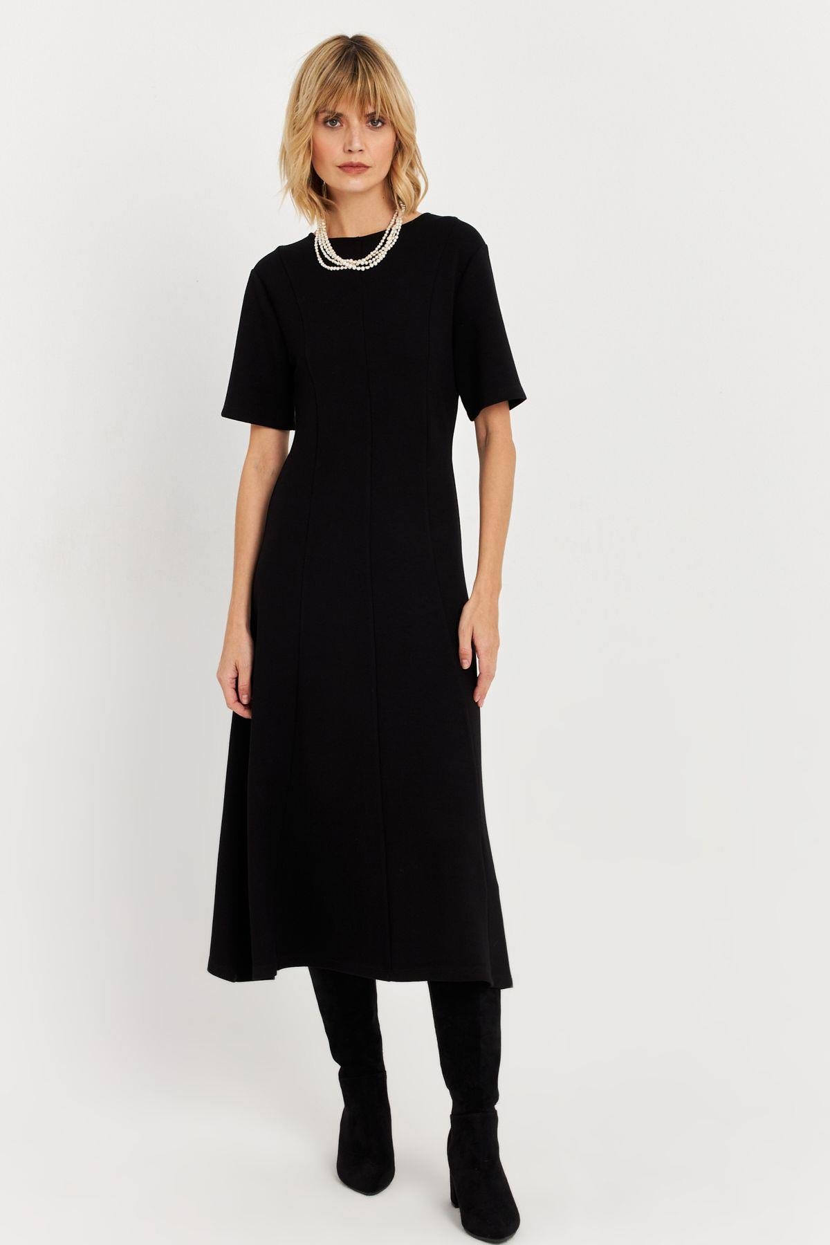 Kadın Siyah Basic Midi Sweat Elbise MHOL102