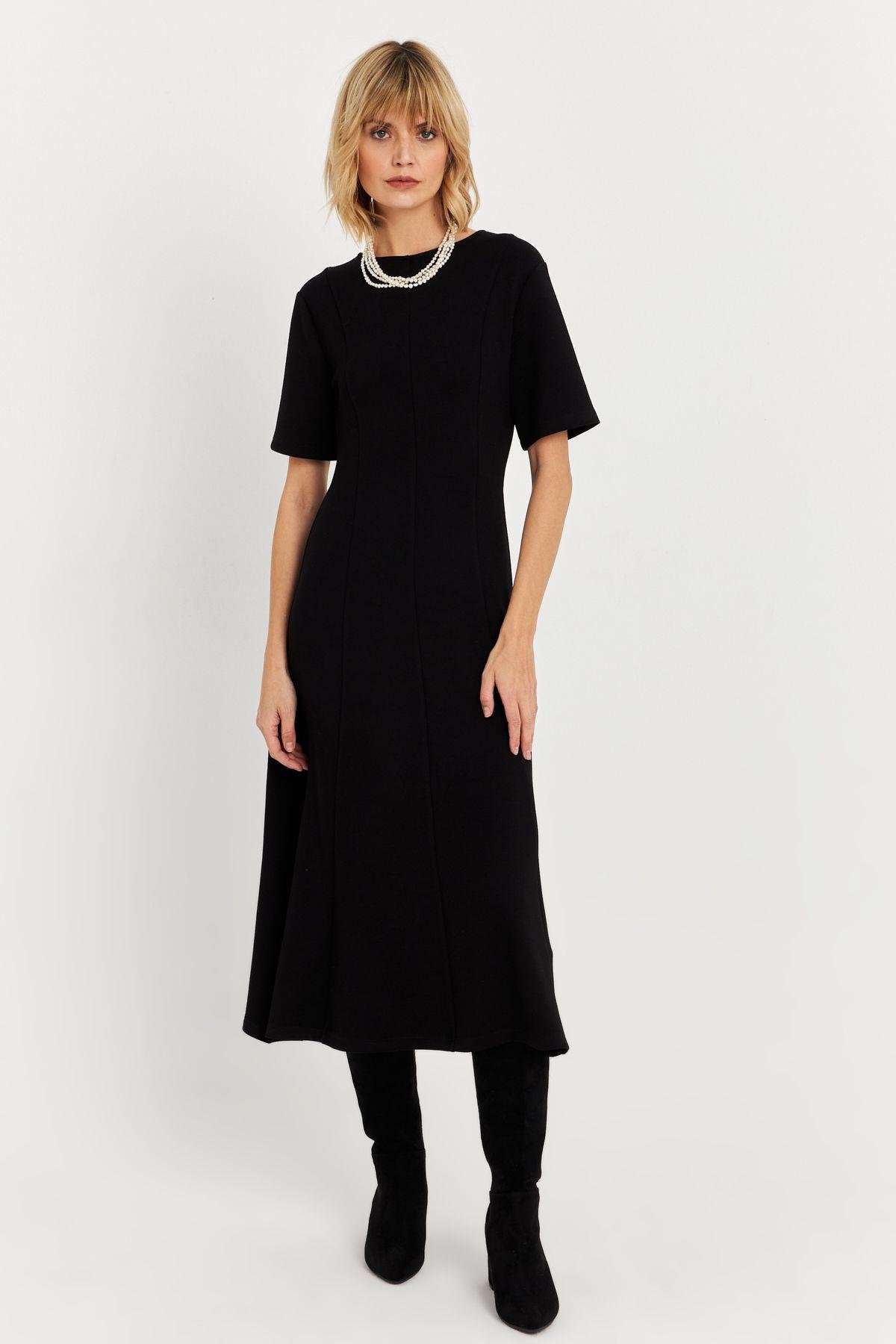 Kadın Siyah Basic Midi Sweat Elbise MHOL102