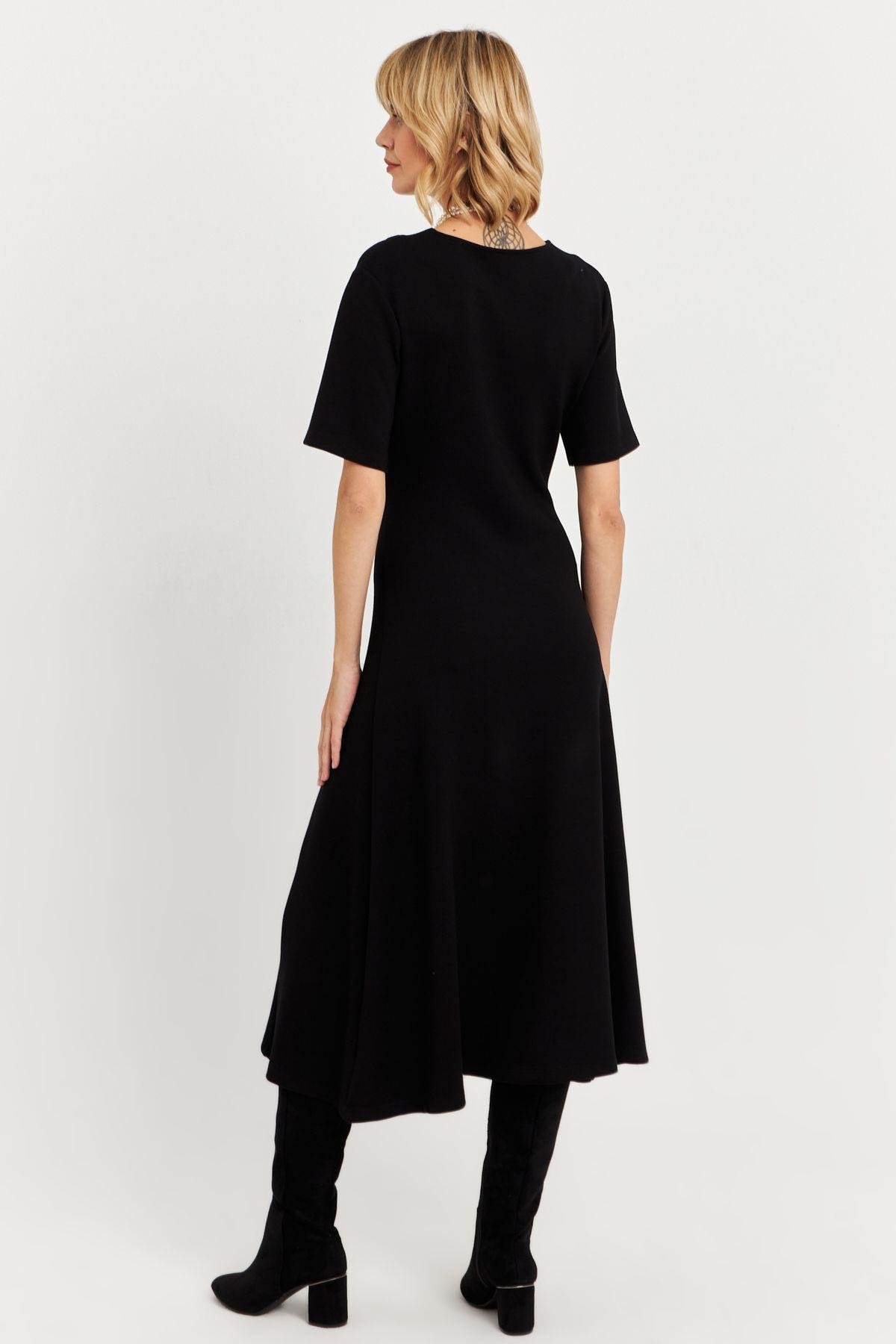 Kadın Siyah Basic Midi Sweat Elbise MHOL102