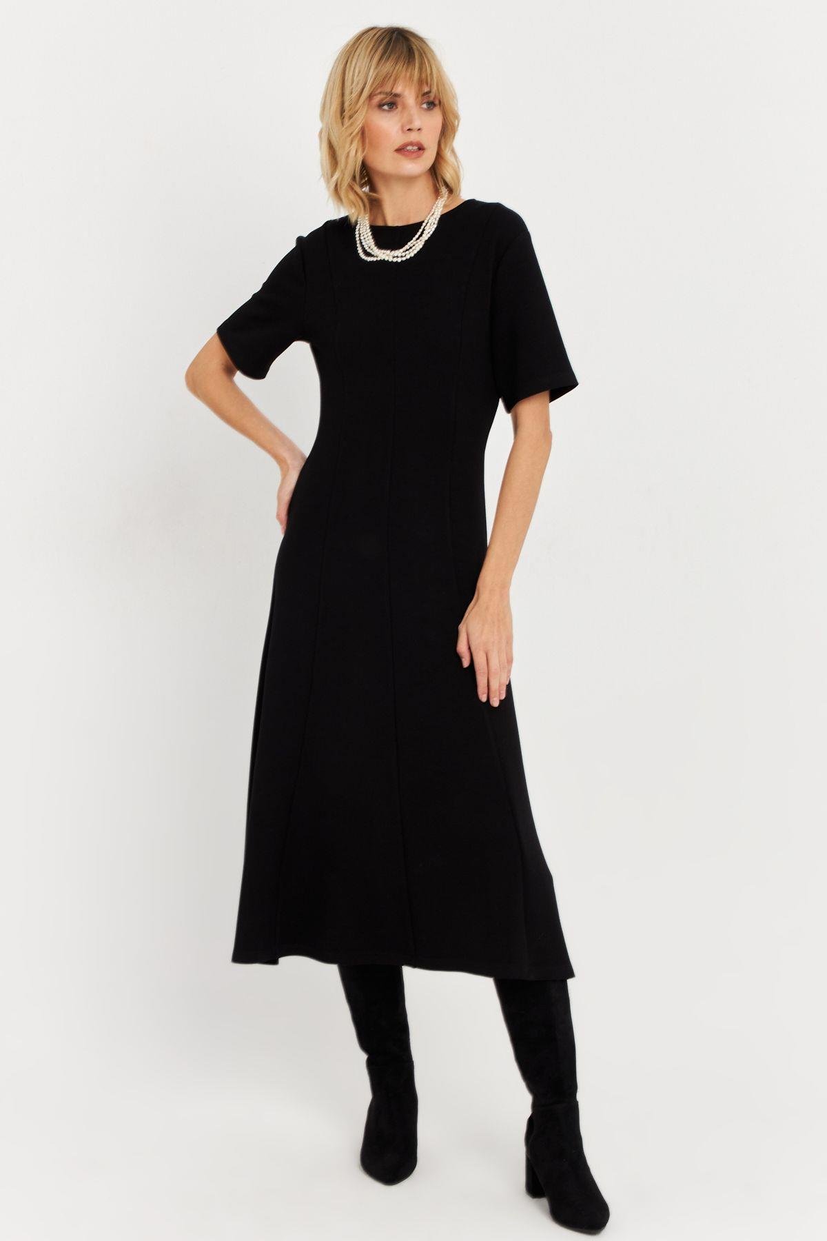 Kadın Siyah Basic Midi Sweat Elbise MHOL102