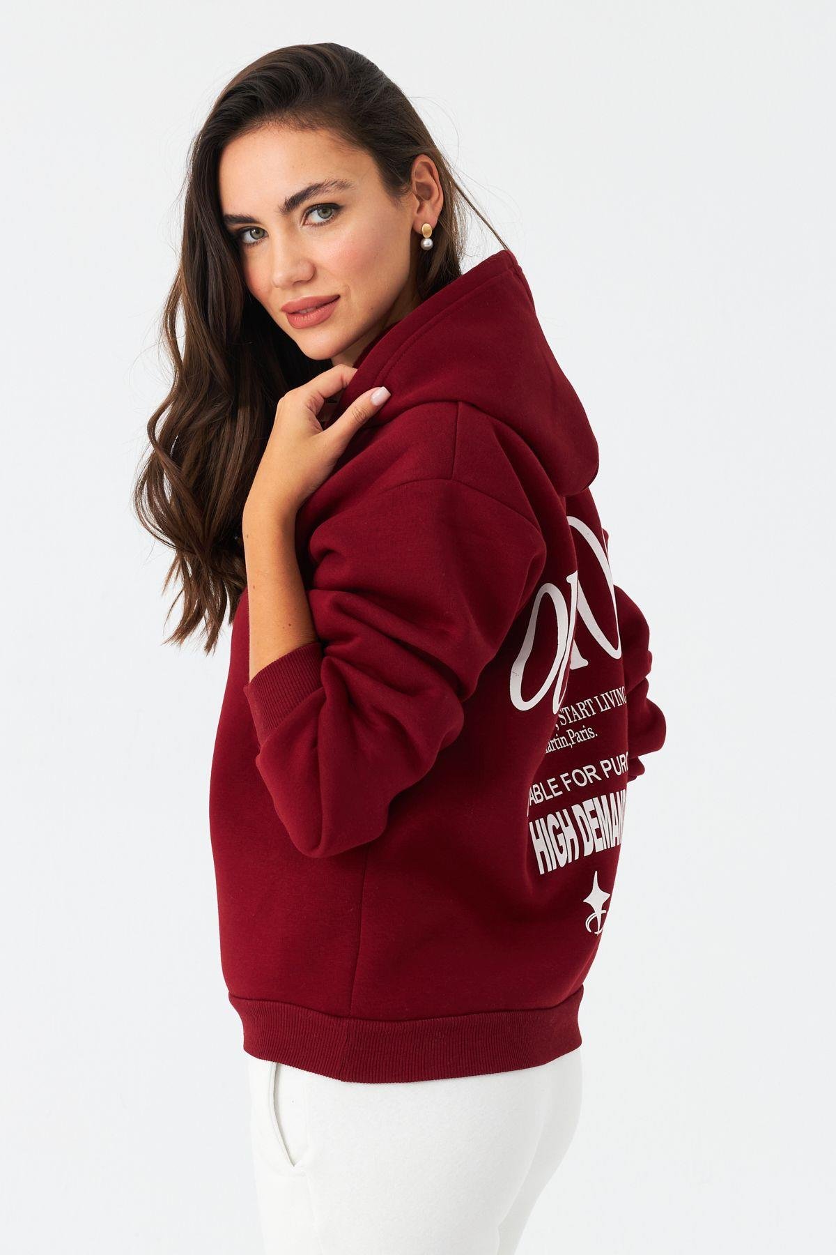 Kadın Siyah Baskılı Kapüşonlu Sweatshirt DY1451