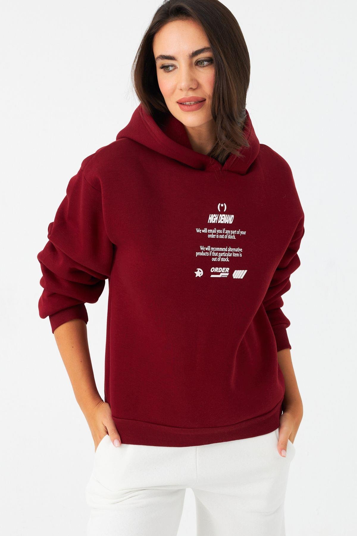 Kadın Siyah Baskılı Kapüşonlu Sweatshirt DY1451