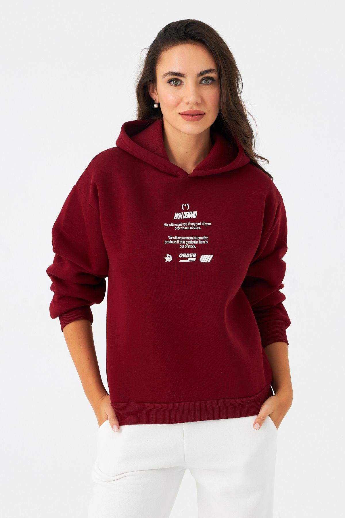 Kadın Siyah Baskılı Kapüşonlu Sweatshirt DY1451