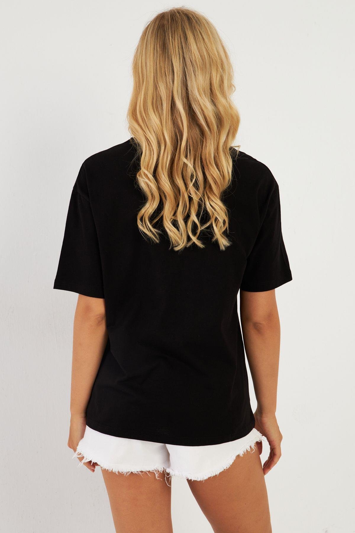 Kadın Siyah Baskılı T-Shirt AYD356
