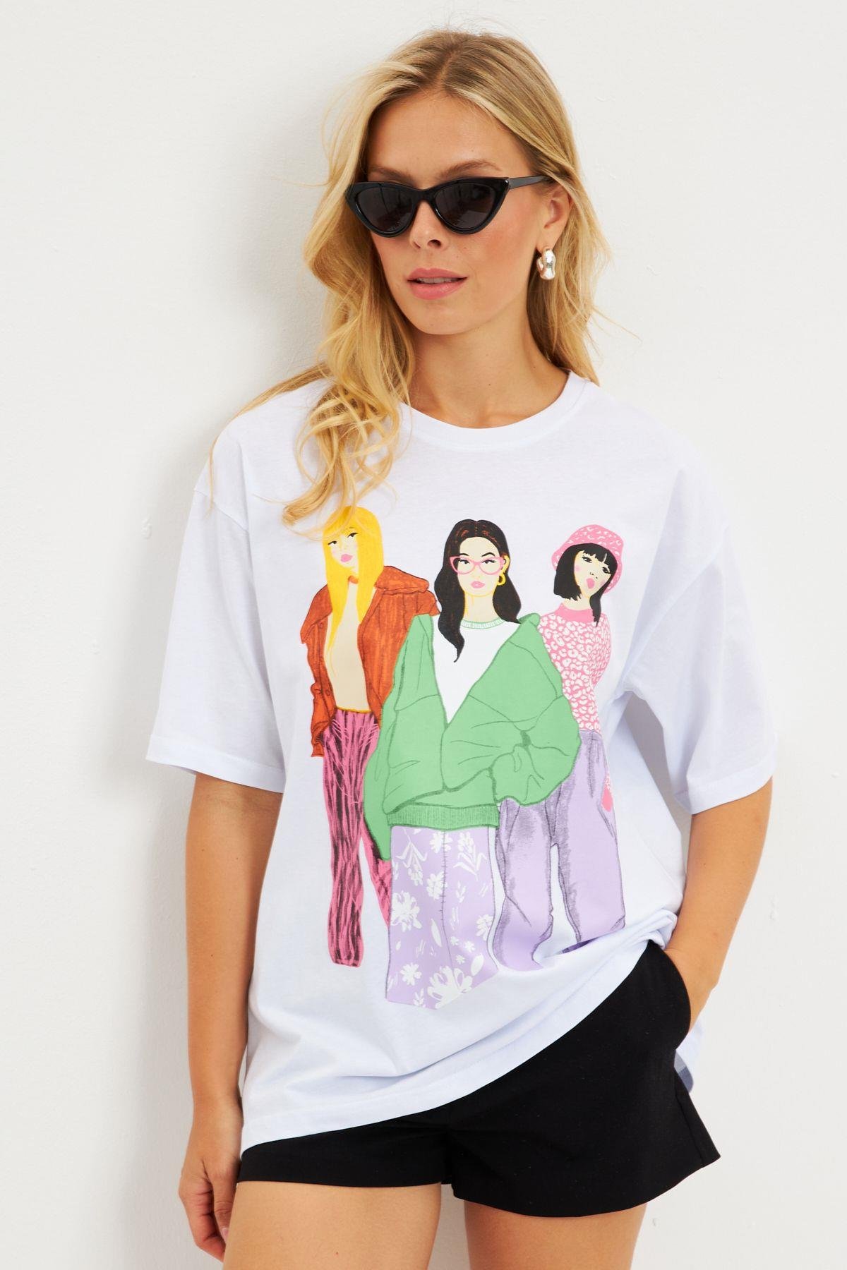 Kadın Siyah Baskılı T-Shirt DY1329