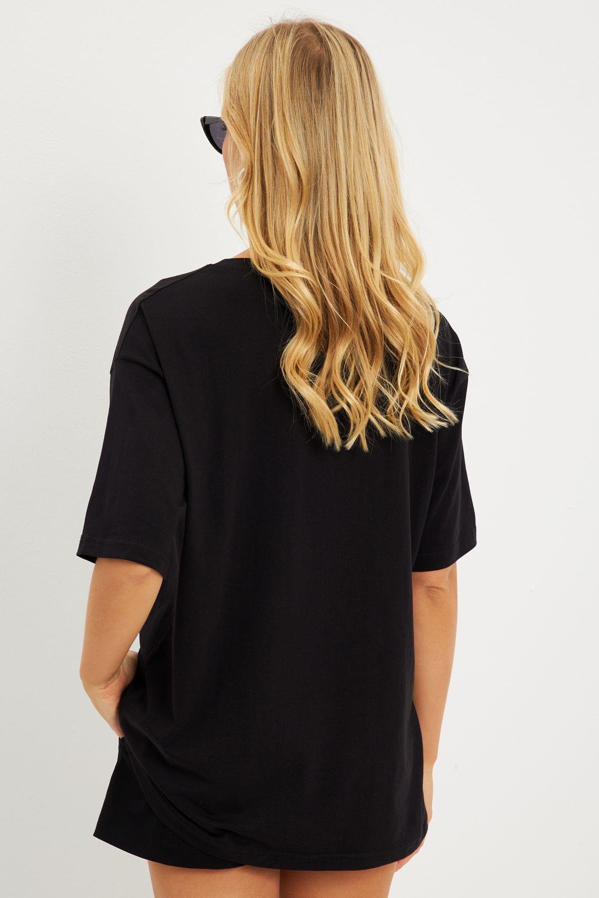 Kadın Siyah Baskılı T-Shirt DY1329