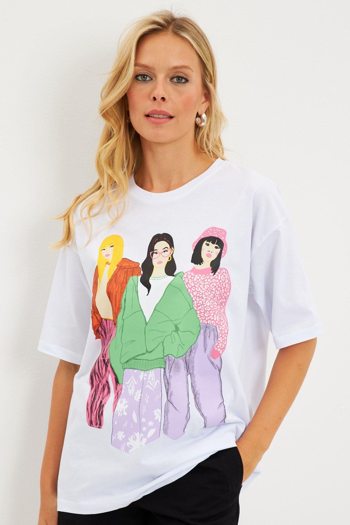Kadın Siyah Baskılı T-Shirt DY1329