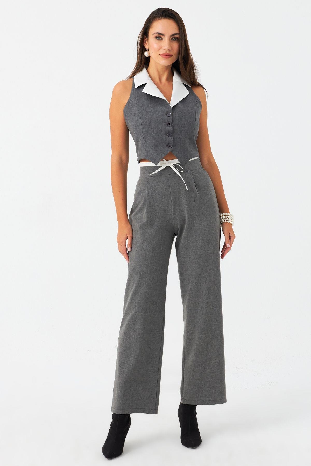 Kadın Siyah Beli Bağlamalı Palazzo Pantolon ELA3972