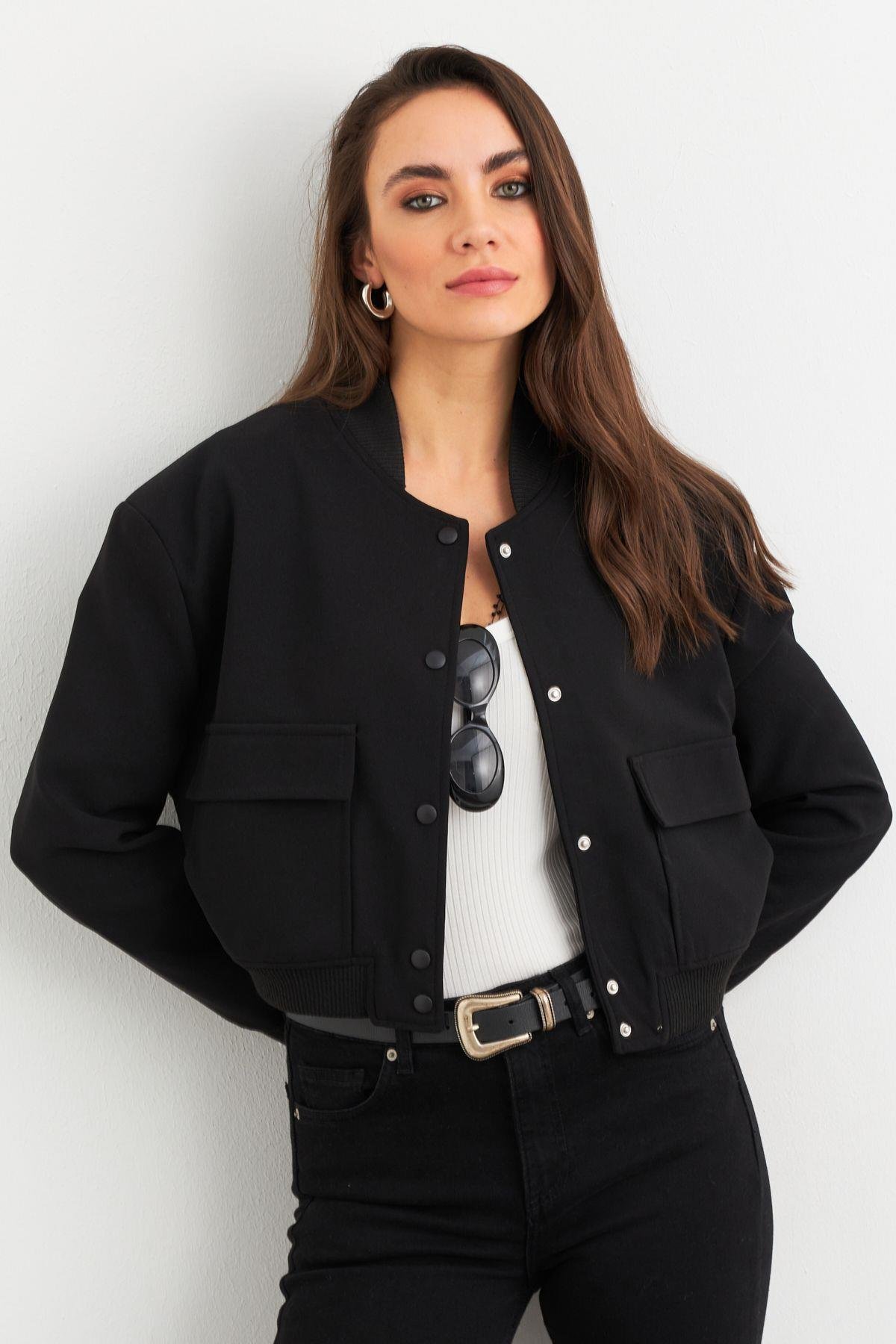 Kadın Siyah Bomber Ceket QRS8375