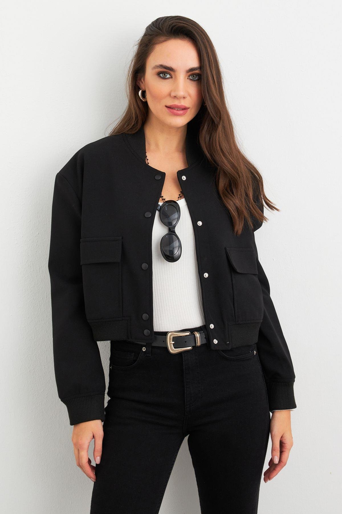 Kadın Siyah Bomber Ceket QRS8375