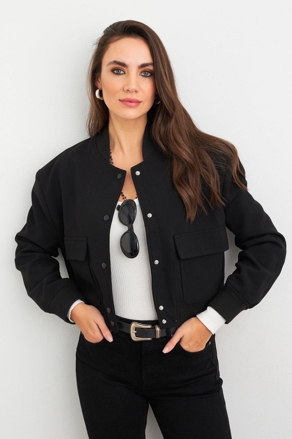 Kadın Siyah Bomber Ceket QRS8375