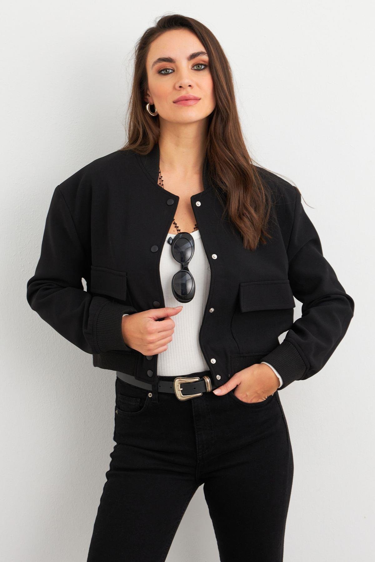 Kadın Siyah Bomber Ceket QRS8375