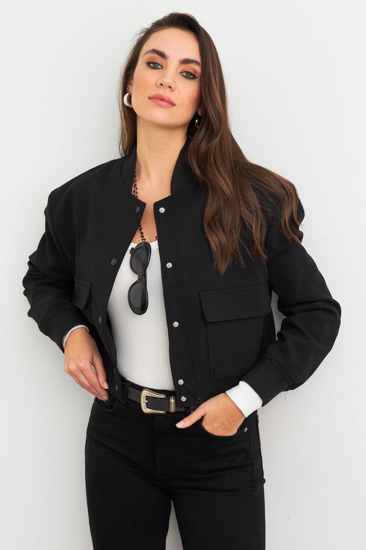 Kadın Siyah Bomber Ceket QRS8375