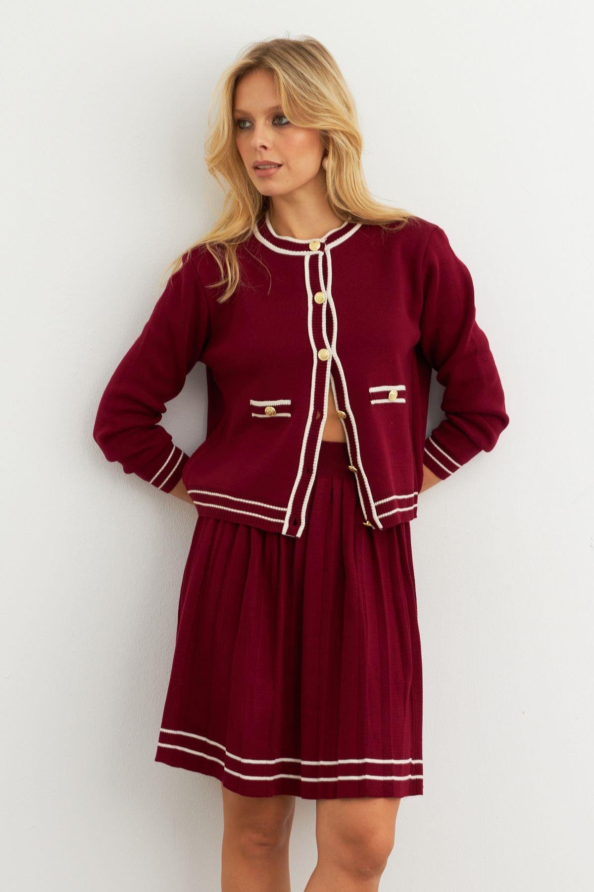 Kadın Siyah-Bordo Triko Ceket Takım SF2557