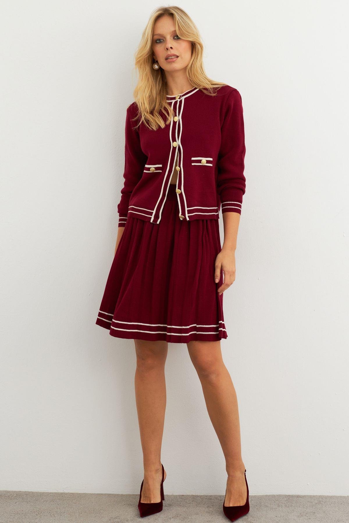 Kadın Siyah-Bordo Triko Ceket Takım SF2557