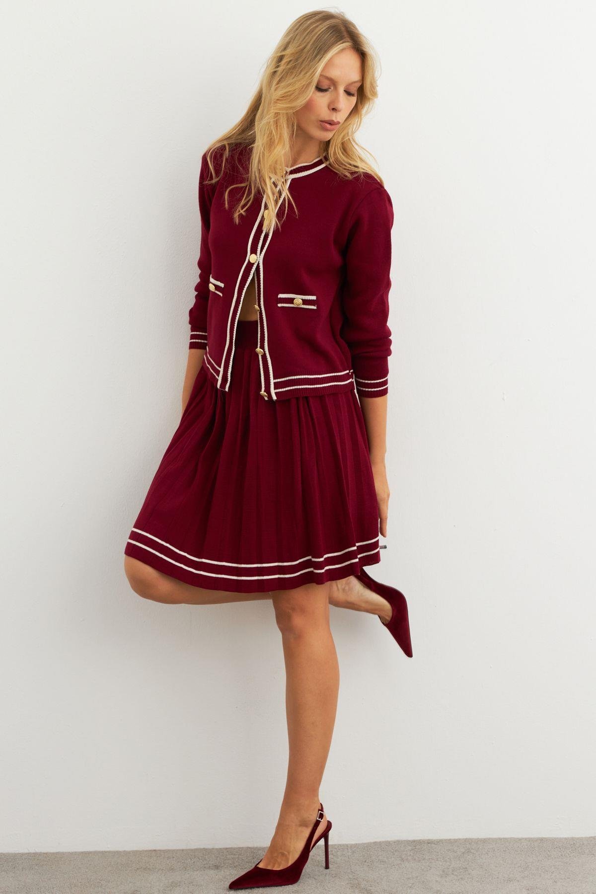 Kadın Siyah-Bordo Triko Ceket Takım SF2557