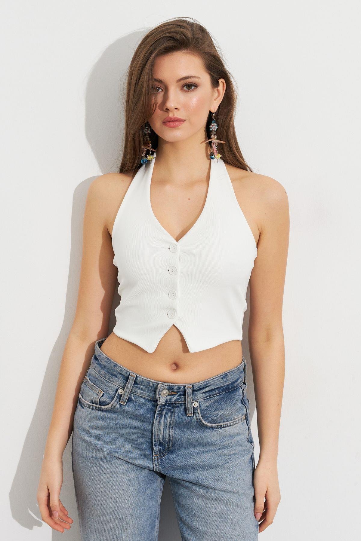 Kadın Siyah Crop Bluz SE18