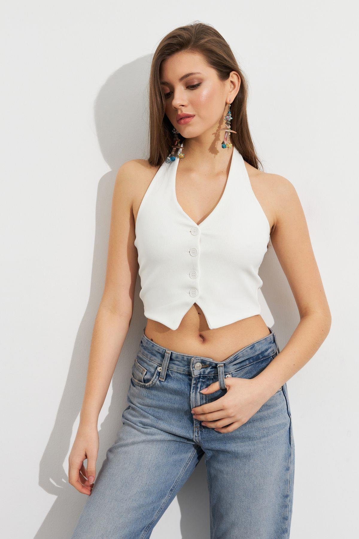 Kadın Siyah Crop Bluz SE18