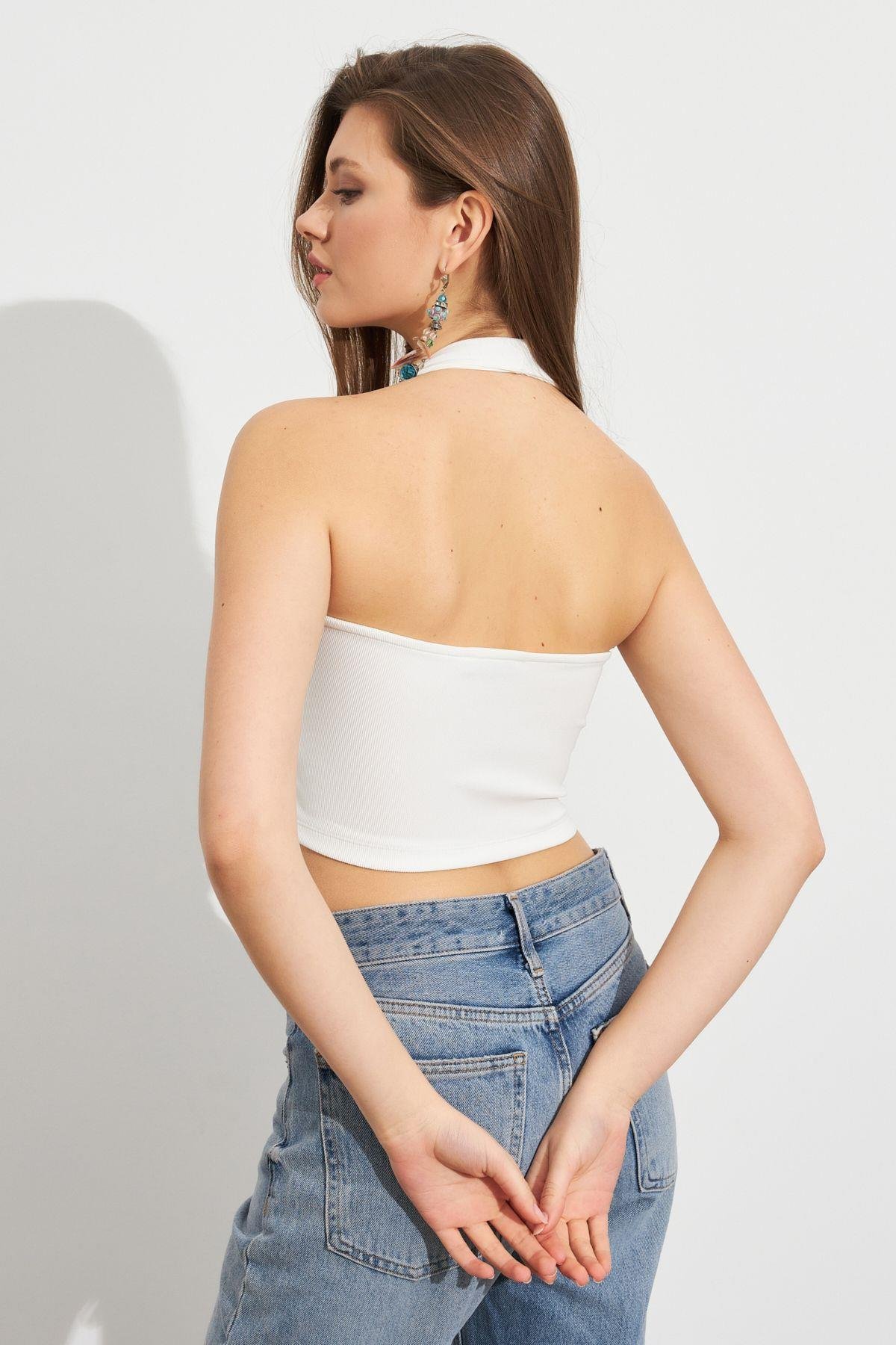 Kadın Siyah Crop Bluz SE18
