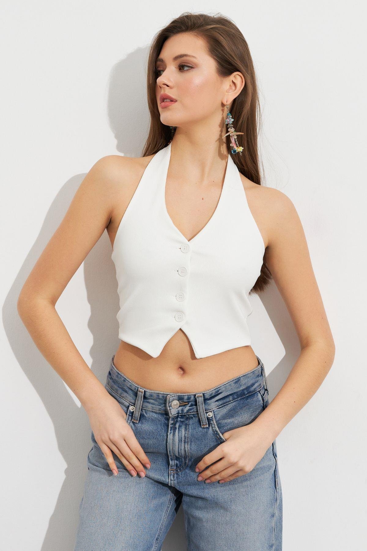 Kadın Siyah Crop Bluz SE18