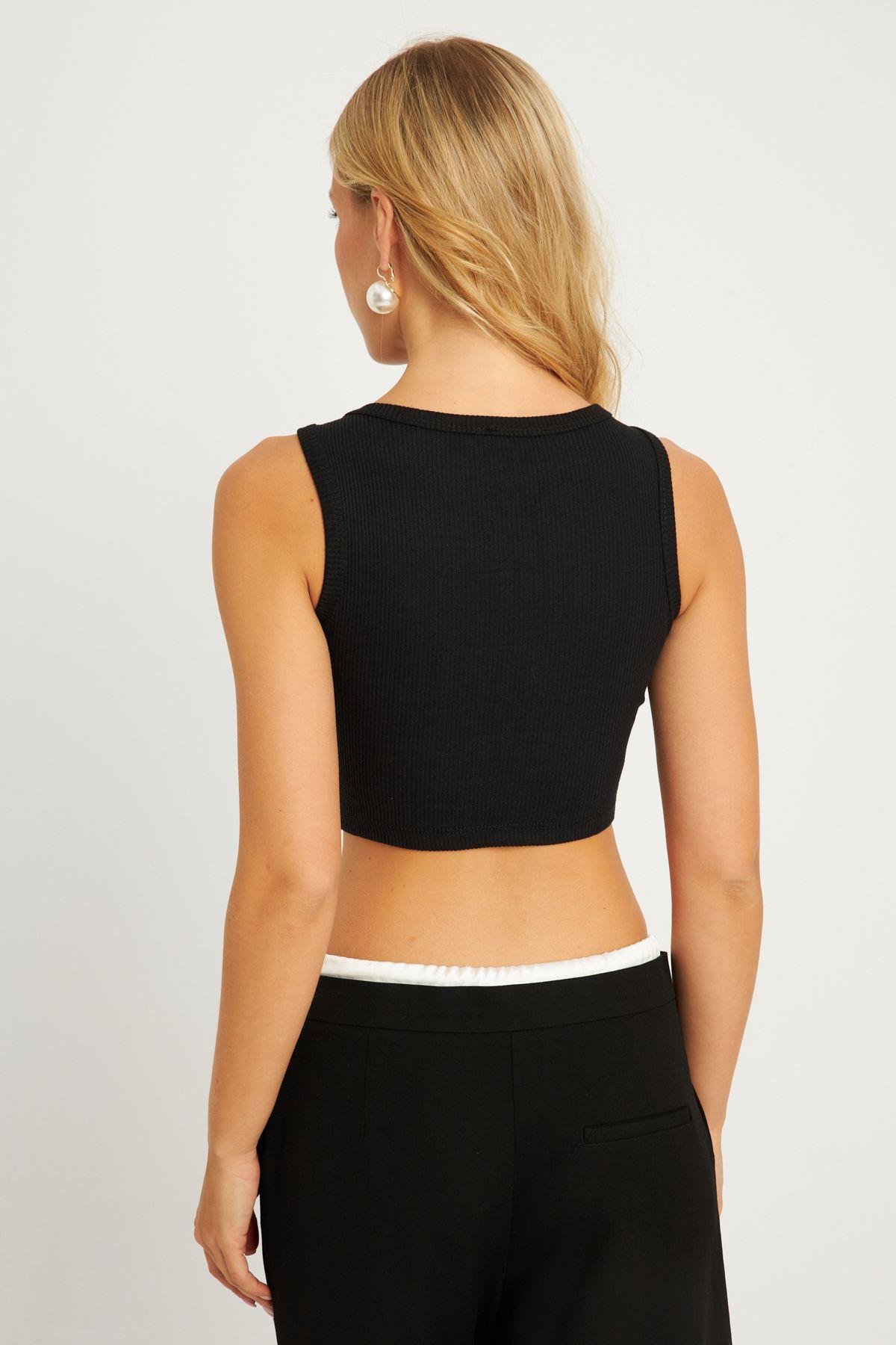 Kadın Siyah Crop Bluz XL2004
