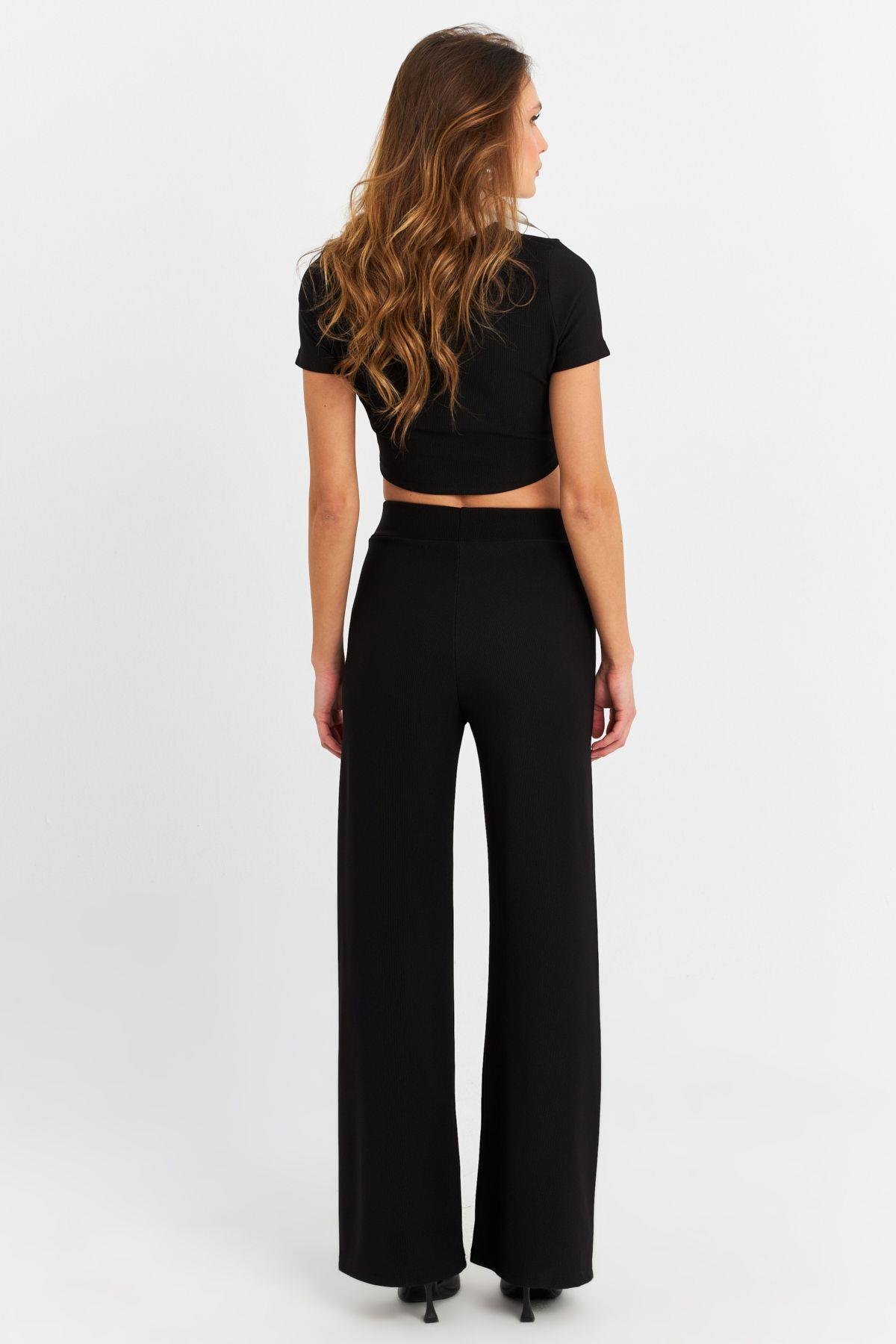 Kadın Siyah Crop Pantolon Takım RU6933